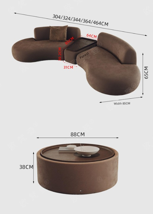 Luxury Curved Lounge Sofa Set With Coffee Table
