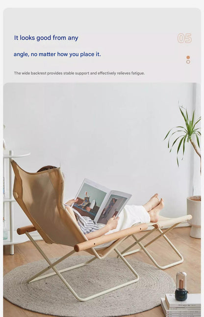 Modern Folding Lounge Chair with Wooden Armrests