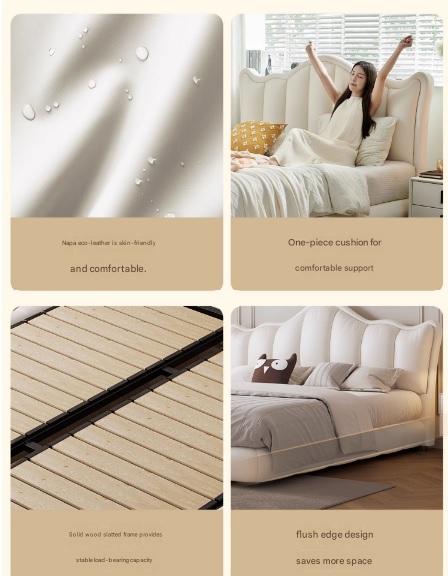 Luxury Leather Double Bed with Tufted Headboard and Storage
