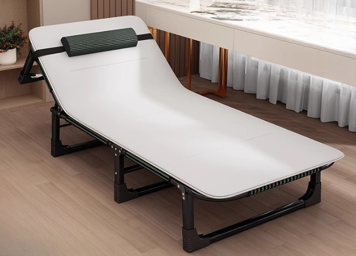 Portable Leisure Folding Bed With Head Support Pillow And Adjustable Reclining Backrest