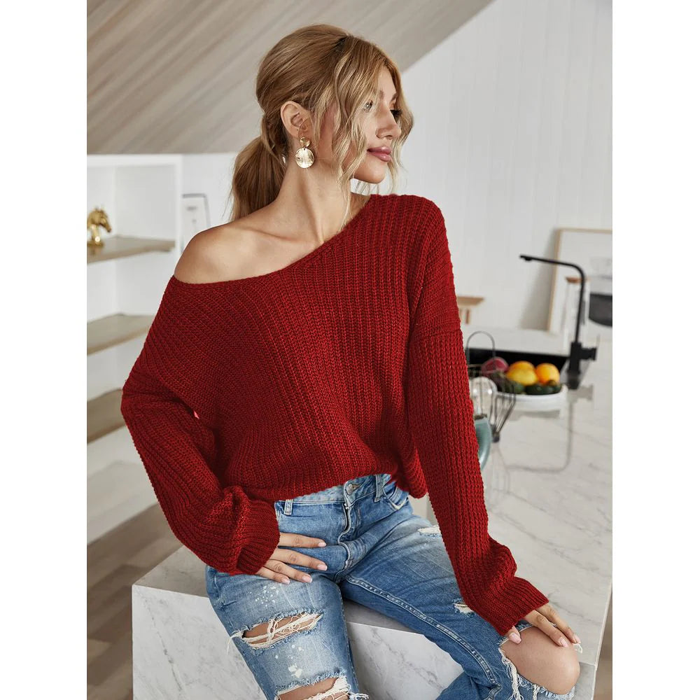 Off-the-Shoulder Strap Pullover Sweater