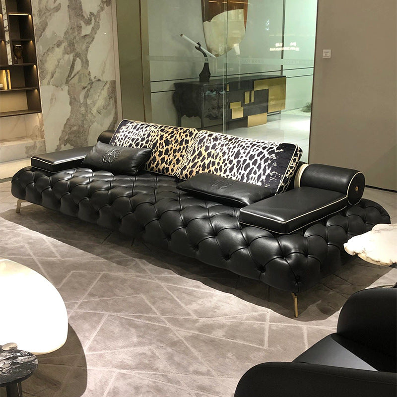 Luxury Tufted Leather Pull ButtonSofa