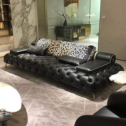 Luxury Tufted Leather Pull ButtonSofa