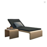 Outdoor Rattan Sun Lounger with Adjustable Backrest And Side Table