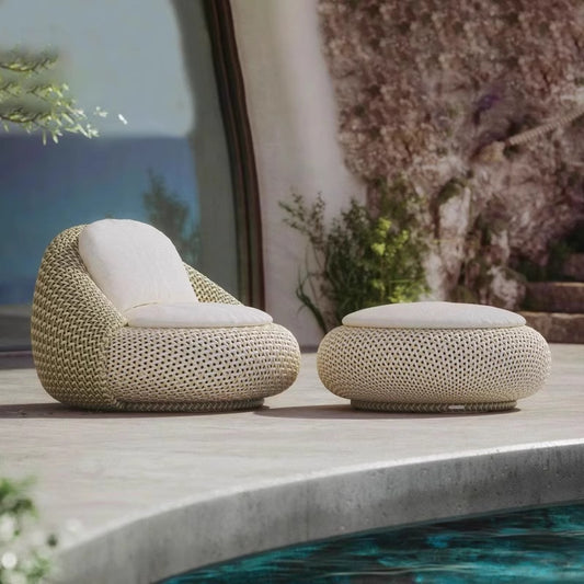Modern Woven Lounge Chair with Ottoman Set
