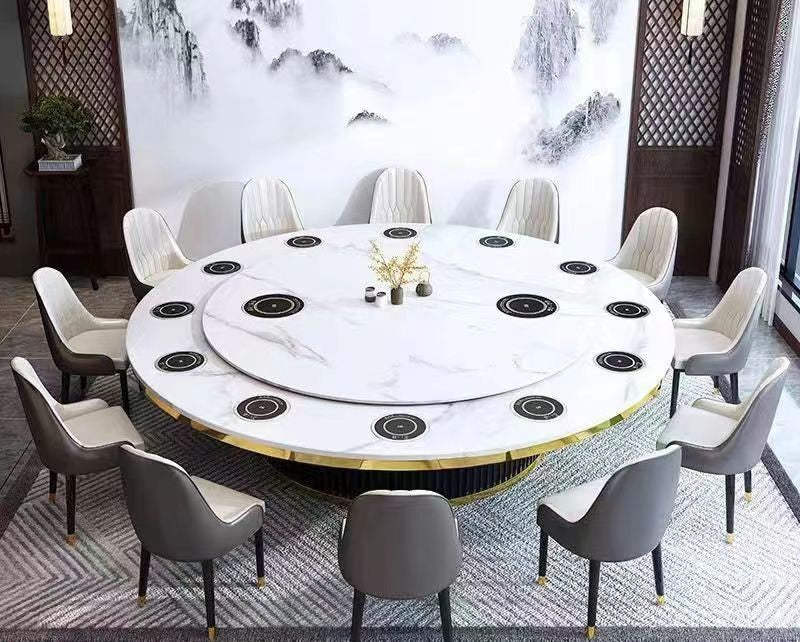 Luxury Hotel Electric Round Dining Table with Integrated Hot Pot – Meanbuy