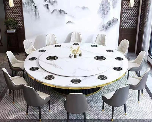 Luxury Hotel Electric Round Dining Table with Integrated Hot Pot