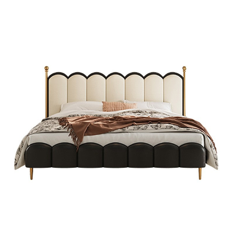 Modern Leather Double Bed with Curved Headboard