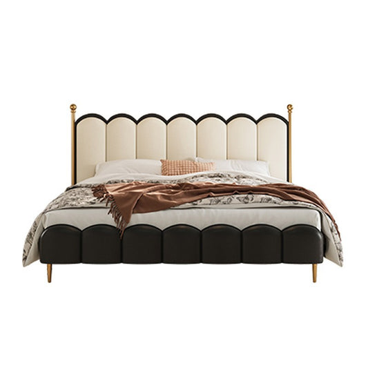 Modern Leather Double Bed with Curved Headboard