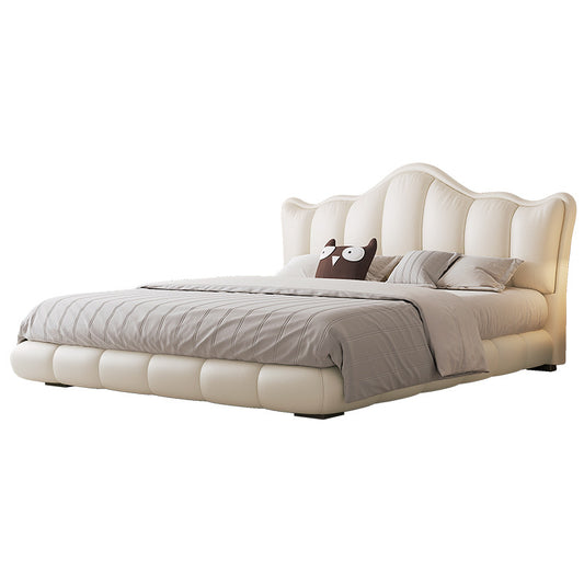 Luxury Leather Double Bed with Tufted Headboard and Storage