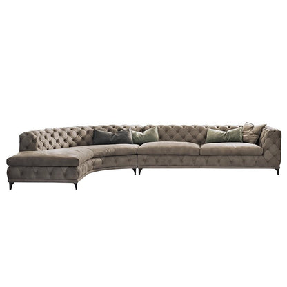 Modern Tufted Pull Buckle Arc Velvet Corner Sectional Sofa Set