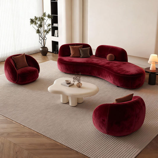 Modern Curved Fabric Sofa Set with Lounge Chairs