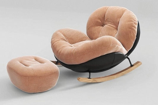 Modern Eggshell Rocking Chair with Ottoman
