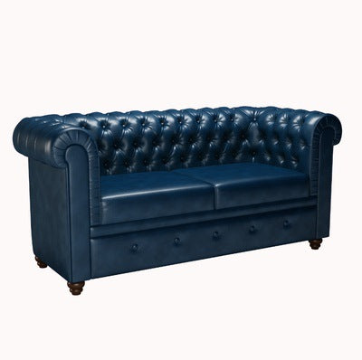 Retro Leather Sofa With Deep Button Tufting