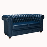 Retro Leather Sofa With Deep Button Tufting