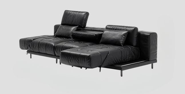 Modern Leather Lounge Sofa With Adjustable Backrest