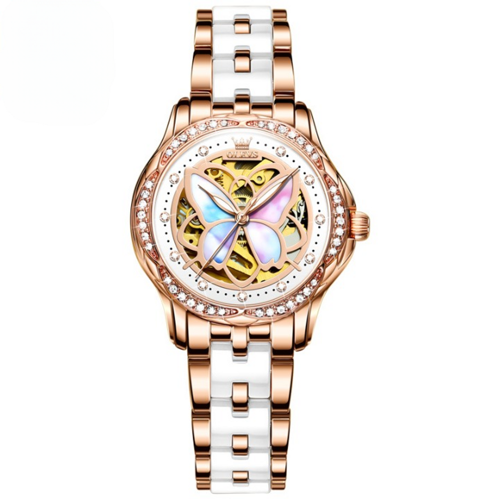 Olys Ceramic Butterfly Pearl Women's Watch