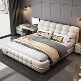 Luxury Upholstered Double Leather Bed with Storage