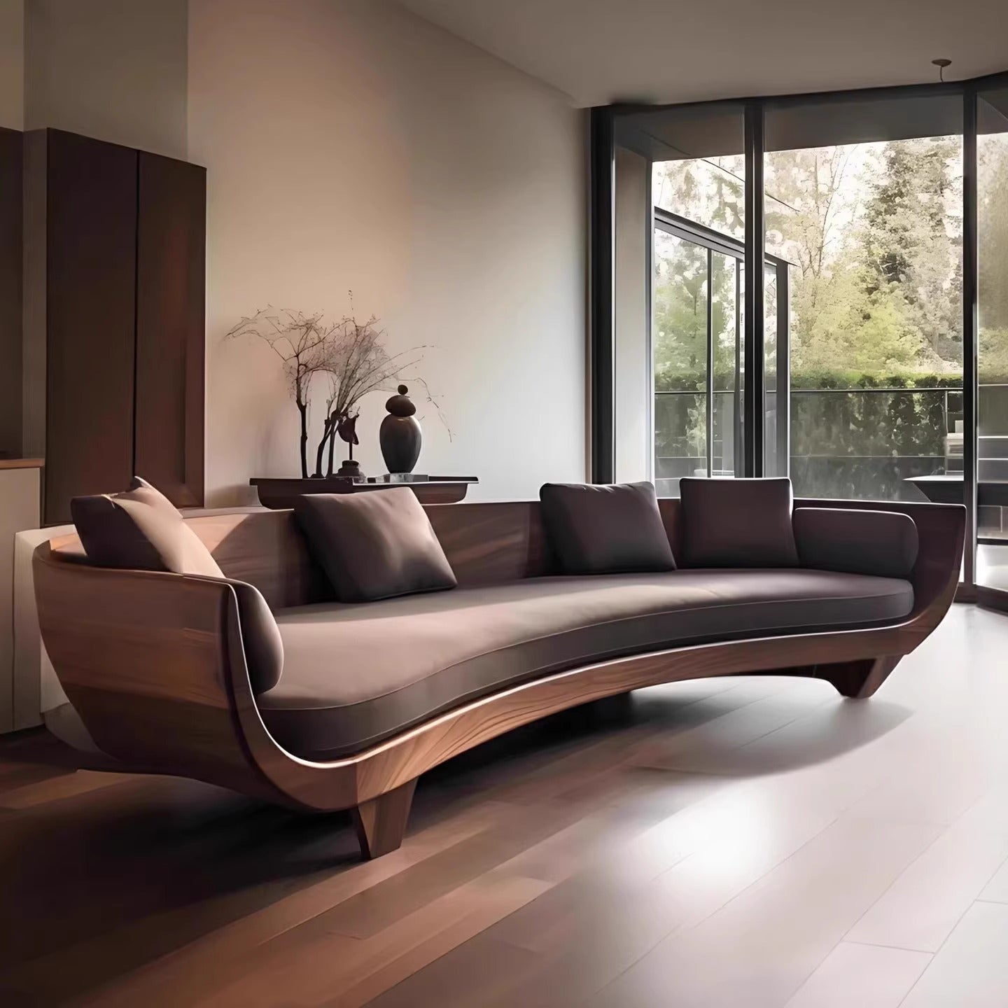 Luxury Curved Wooden Sofa with Cushions