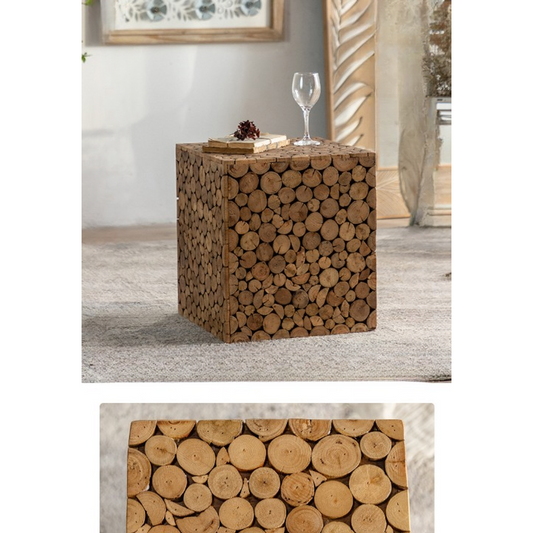 Wooden Block Side Console Table