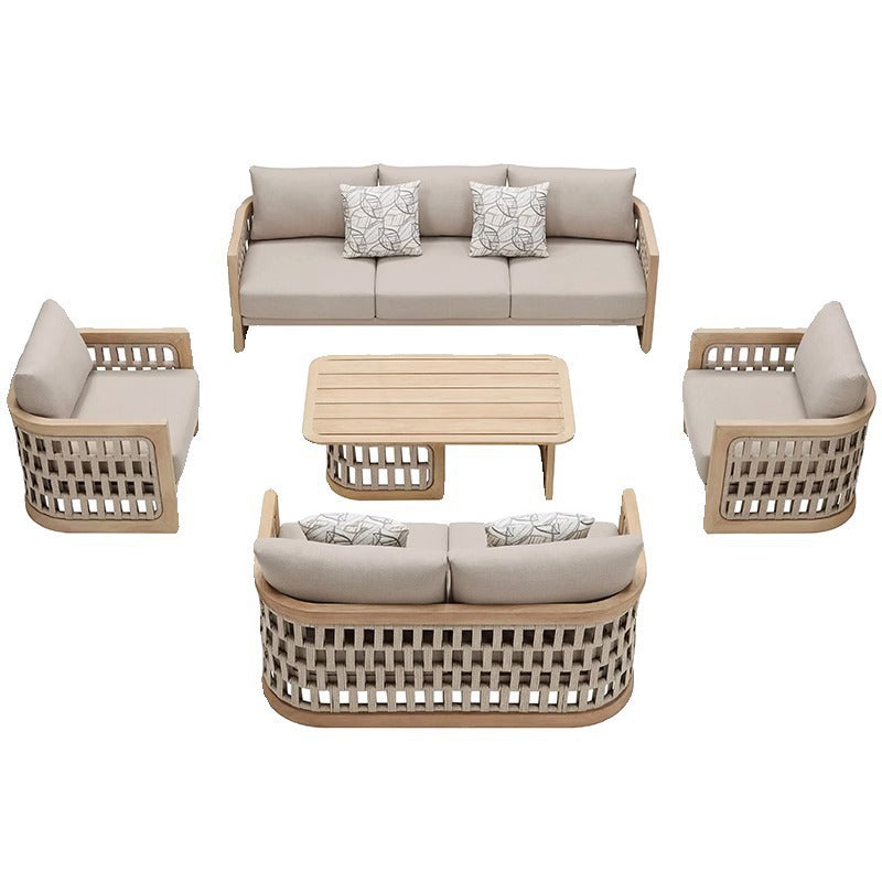 Luxury Outdoor Wooden Rattan Sofa Set with Table