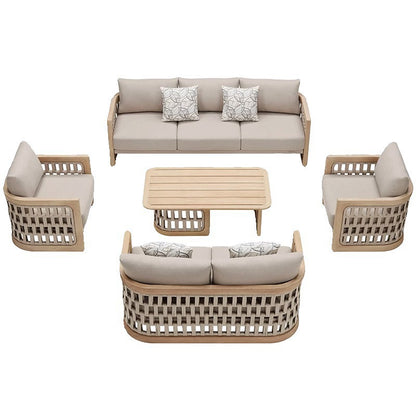 Luxury Outdoor Wooden Rattan Sofa Set with Table
