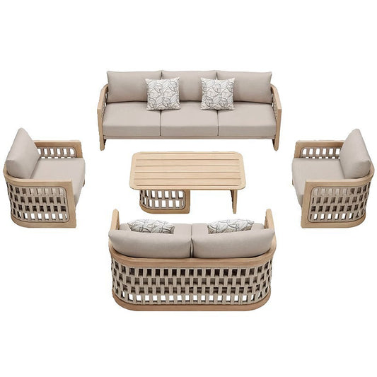 Luxury Outdoor Wooden Rattan Sofa Set with Table