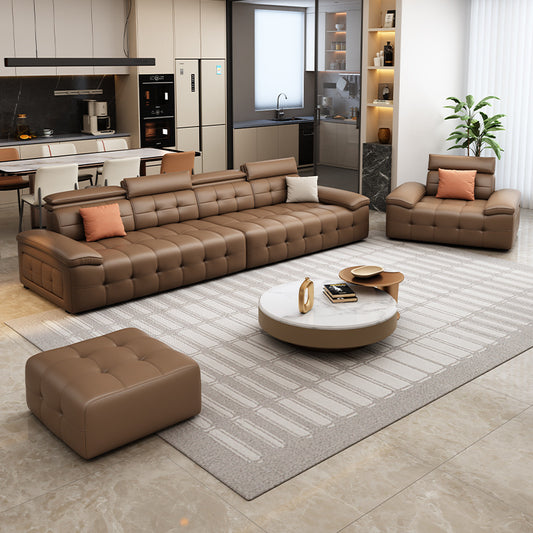 Luxury Modern Tufted Leather Sofa Set with Ottoman