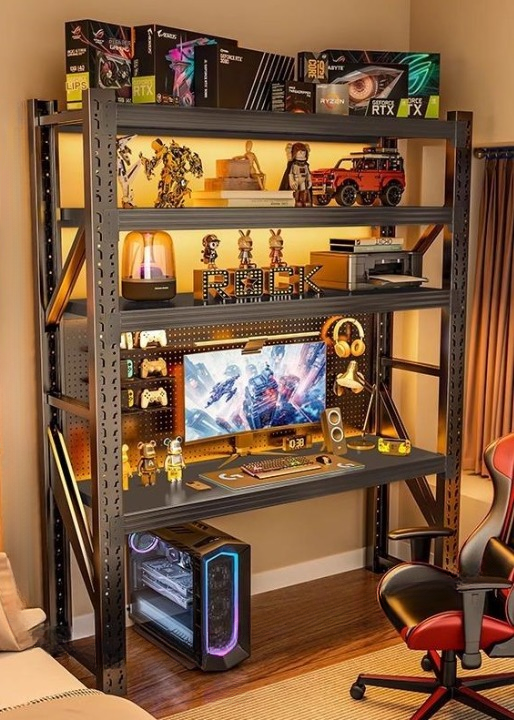Modern Multi Layer Computer Desk with Storage Shelves