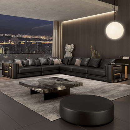 Luxury L-Shaped Leather Sectional Sofa Set