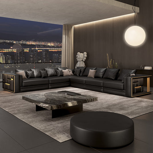 Luxury L-Shaped Leather Sectional Sofa Set