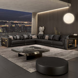 Luxury L-Shaped Leather Sectional Sofa Set