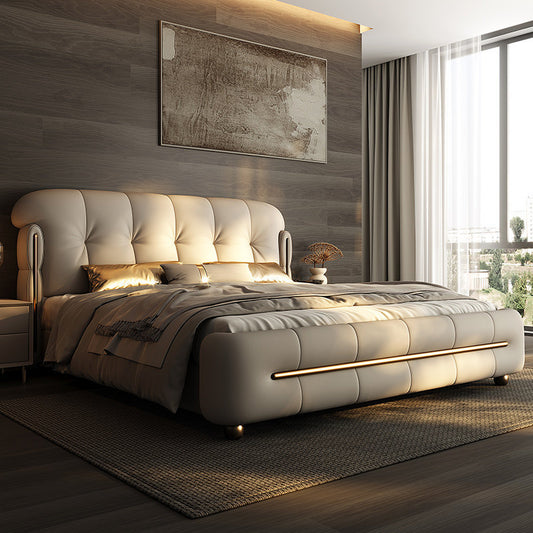 Modern Light Luxury Leather Double Bed with Soft Headboard