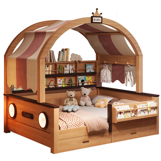 Luxury Solid Wood Kids Canopy Bed with Storage