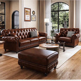 Classic Vintage Tufted Leather Sofa Set