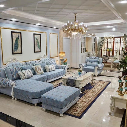 Luxury European Royal Living Room Sofa Set With Ottoman