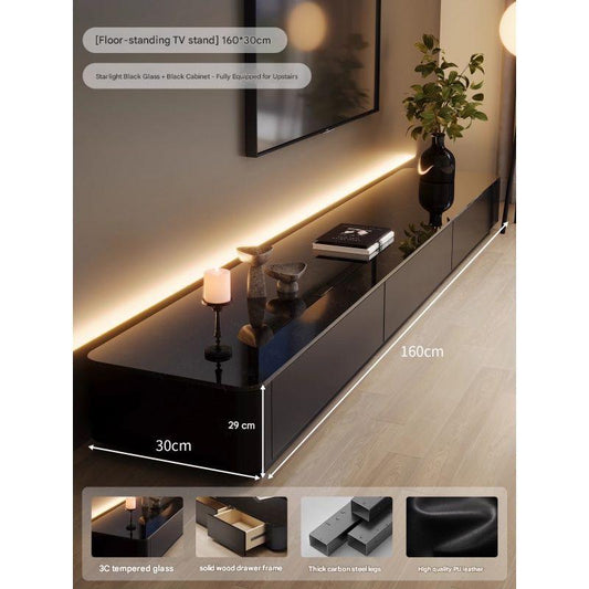Luxury Floor Standing Glass TV Cabinet with Storage Drawers