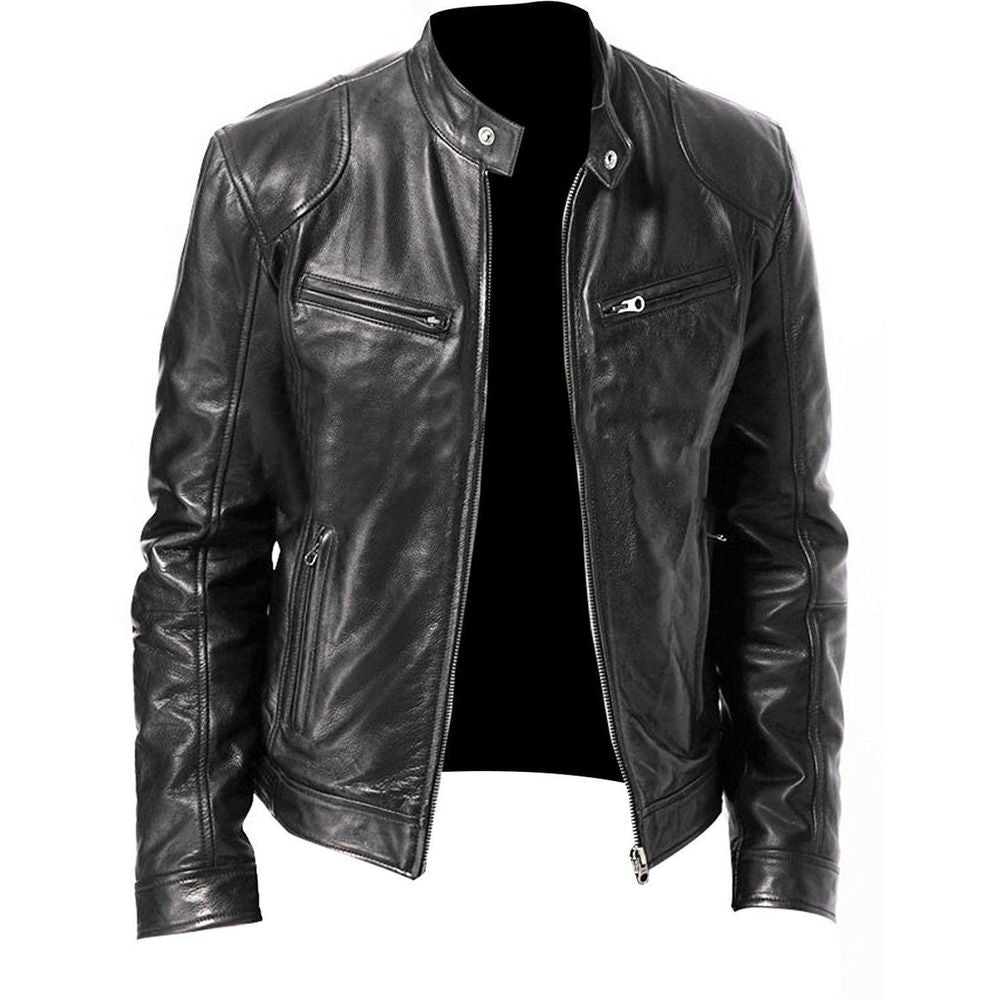 Mens Coller Slim Leather Jacket