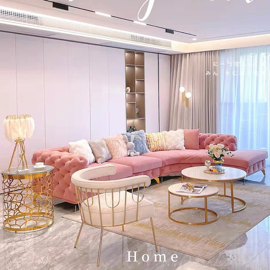 Italian Luxury Buckle Tufted Velvet Sofa Set