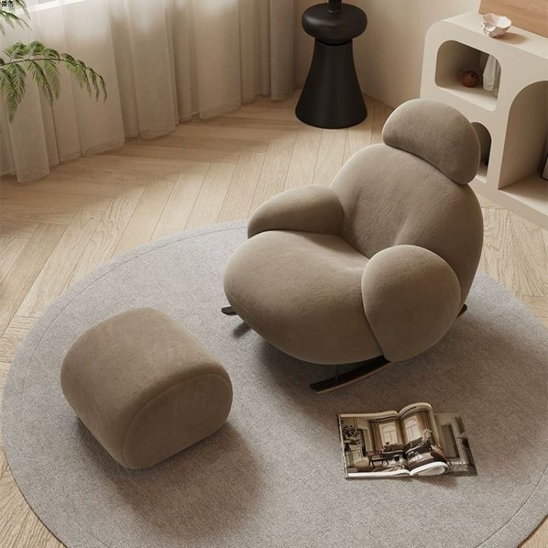 Luxury Lambswool Rocking Chair With Ottoman