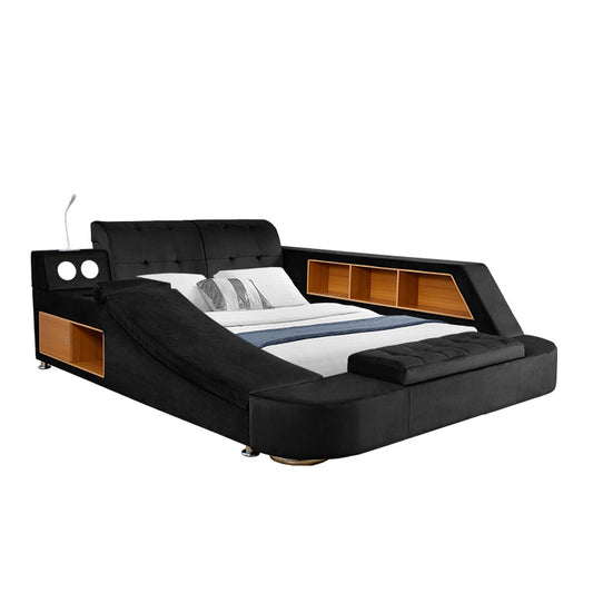 Modern Multifunctional Upholstered Bed with Shelves