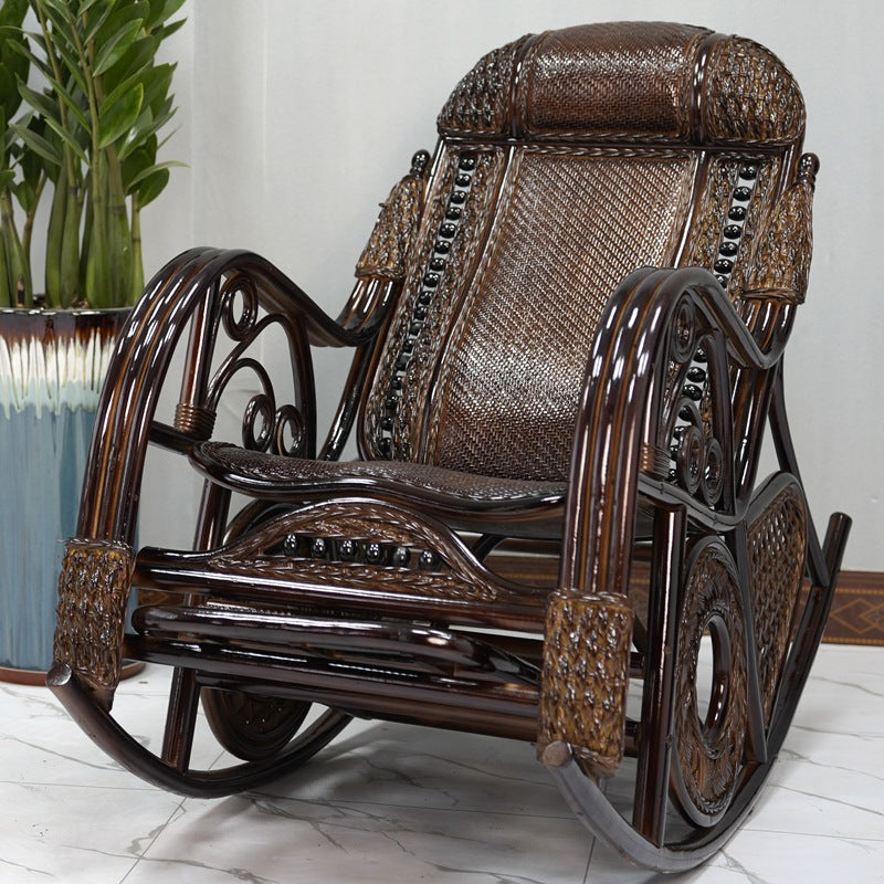 Vintage Wooden Rattan Rocking Chair With Footrest