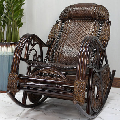 Vintage Wooden Rattan Rocking Chair With Footrest