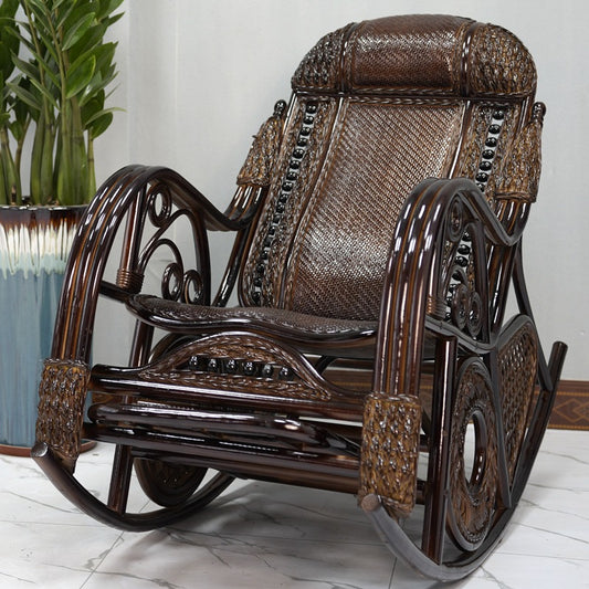 Vintage Wooden Rattan Rocking Chair With Footrest