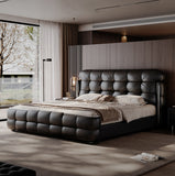 Luxury Italian Leather Bed with Tufted Cushion Headboard