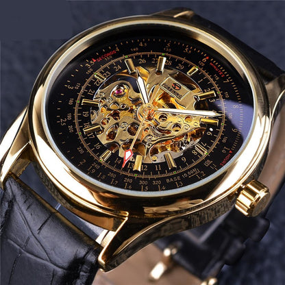 FORSINING Mens Retro Golden Watch