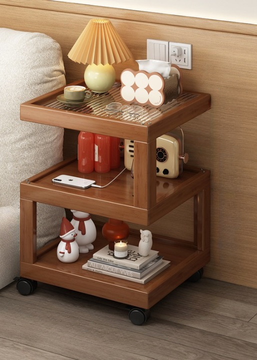 Modern Wooden Bedside Table With Wheels