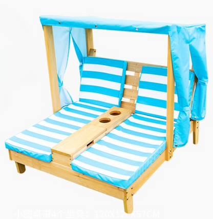 Kids Outdoor Double Lounge Chair with Canopy and Cushion