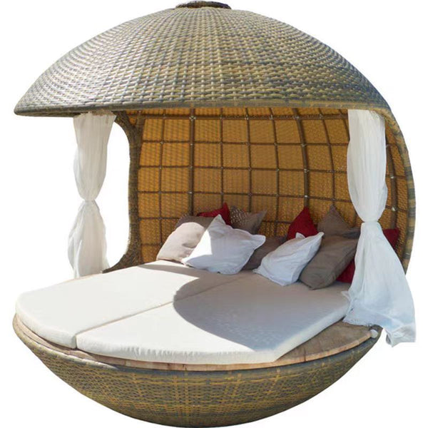 Luxury Outdoor Rattan Daybed Pod with Canopy