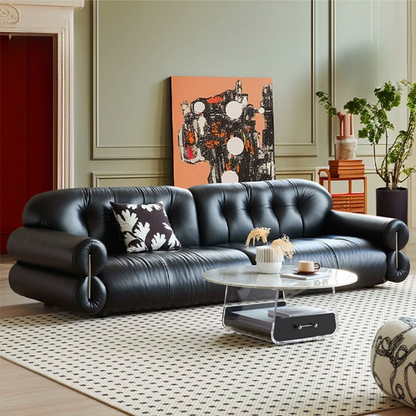 Retro Brown Sugar Cloud Electric Retractable Leather Sofa